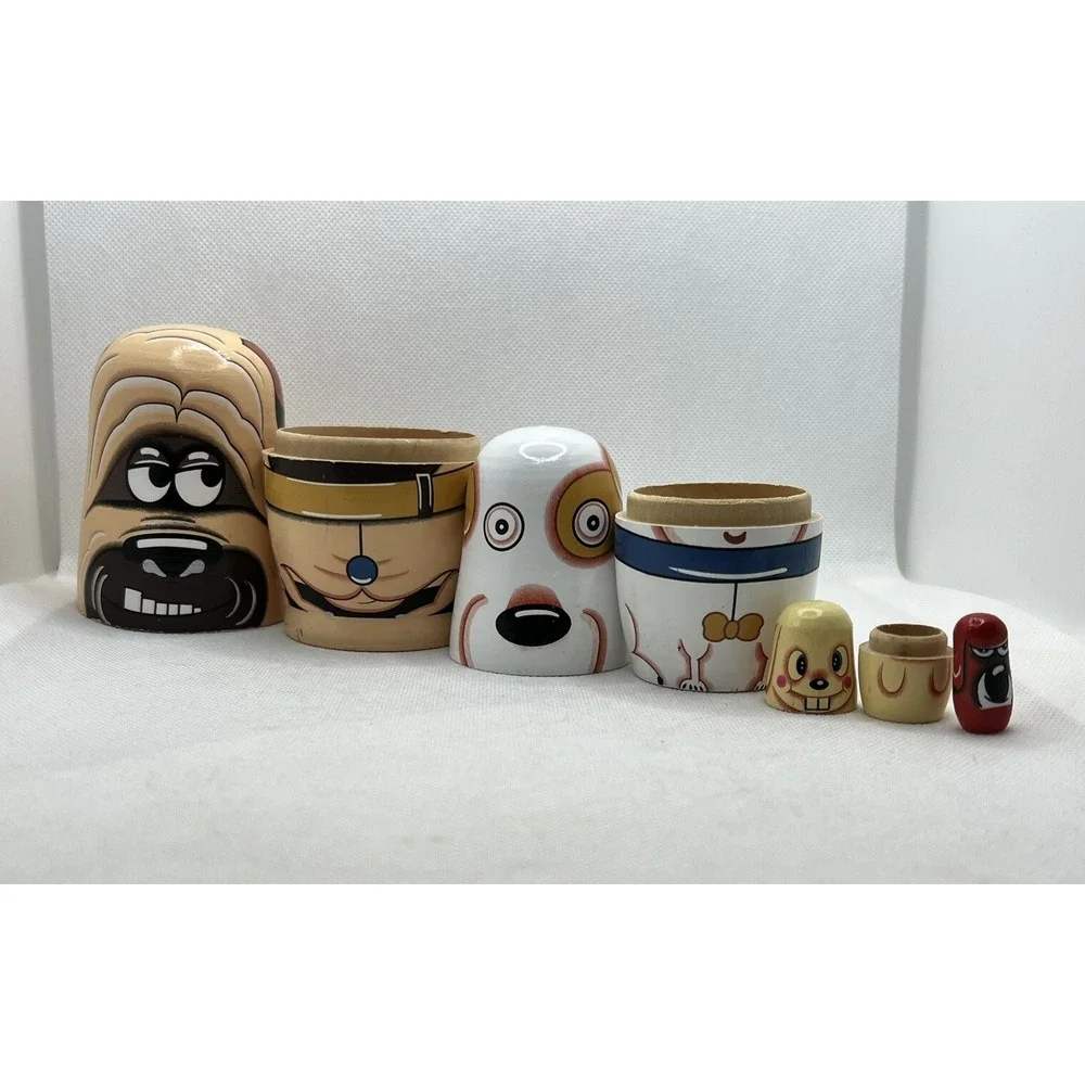 4 Piece Wooden Russian Nesting Dolls Cute Dogs‎ Theme Set of 4